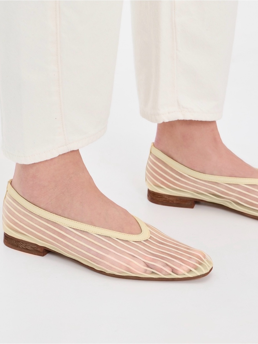 REVOLVE Sheer Striped Ballet Flats in Pale Yellow and Nude